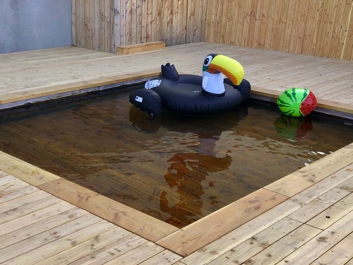 Petite piscine à fond mobile en bois